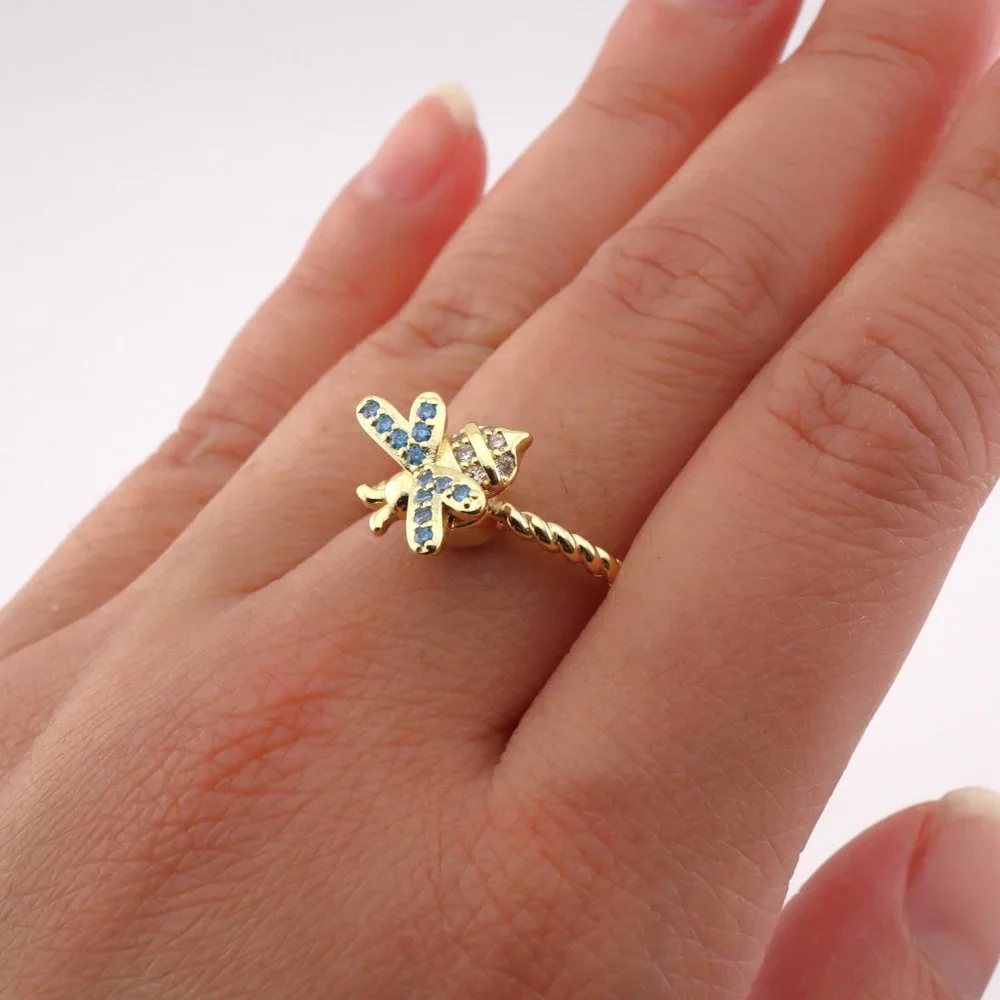 Discover Serenity in Style Women's 14k Gold Plated Bee Fidget Ring Twisted Band*